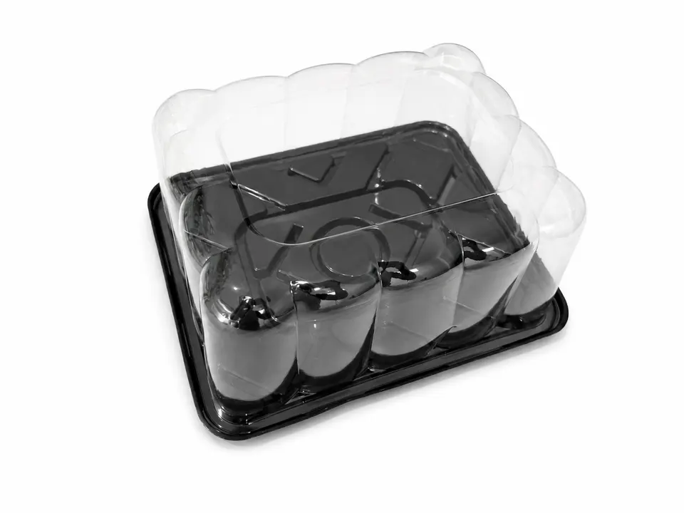 Bandeja Clear Rectangular P/Bizcocho Base Negra 1/2Lb