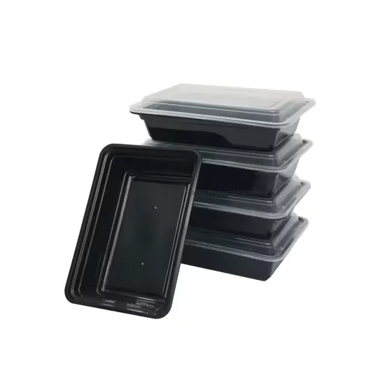 Contenedor Rectangular Negro Con Tapa 16 Onzas