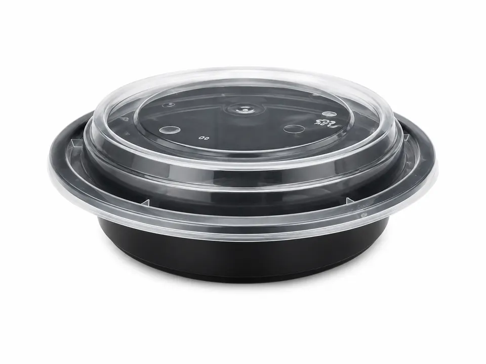 Contenedor Redondo Negro Con Tapa 16 Onzas
