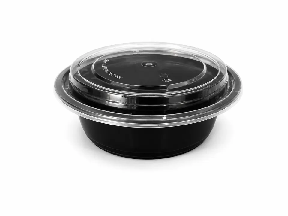 Contenedor Redondo Negro Con Tapa 32 Onzas